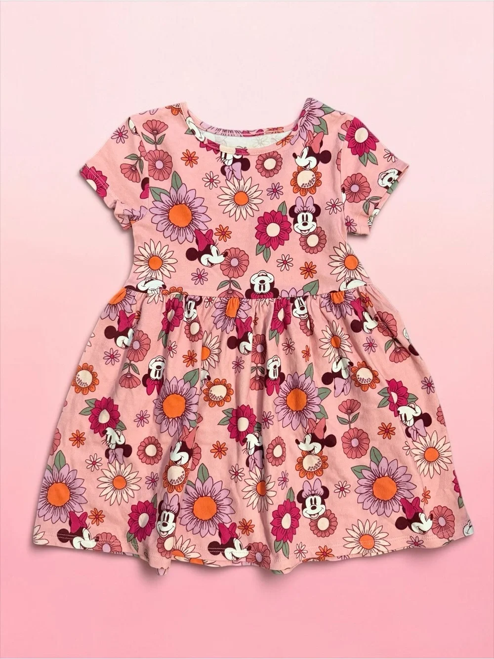 Disney Pink Floral Minnie Mouse Short Sleeve Dress